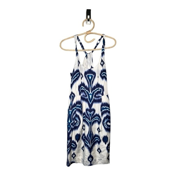 Banana Republic Silk Blue Ivory Tribal Ikat Crisscross Sheath Slip Dress NEW - Picture 2 of 16